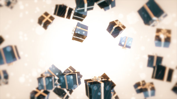 新年蓝色彩带礼盒图片下载