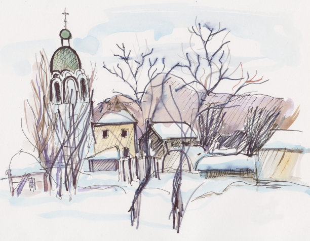 冬季景观与寺庙图片下载