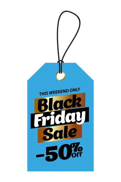 蓝色标签黑色星期五五折优惠。向量图片下载