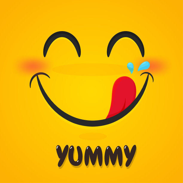 美味的表情与幸福的微笑。美味的微笑表情，舌头舔嘴。图片下载