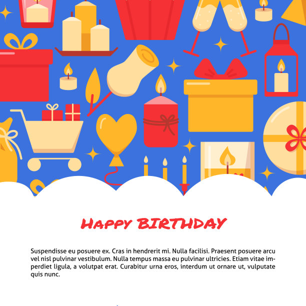 生日快乐庆祝旗帜模板在扁平风格图片下载