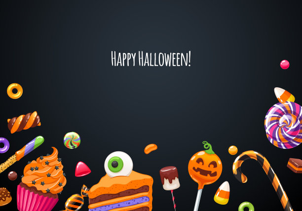 万圣节快乐的背景与五颜六色的糖果。图片下载
