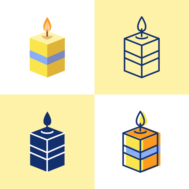 方形蜡烛图标设置在平面和线条风格图片下载