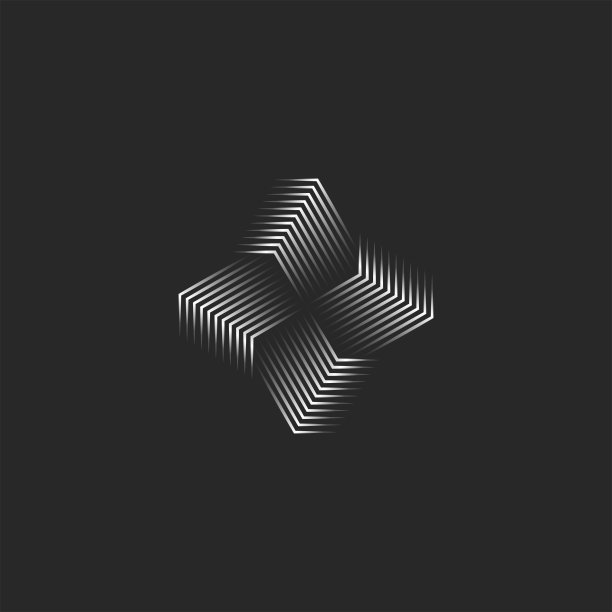 风车标志创意3d无限形状黑白细线，网络标志未来几何形式图片下载