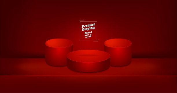 矢量，空生动的红色工作室圆形亭站背景，产品展示与复制空间展示的内容设计。在线媒体上产品广告的横幅图片下载