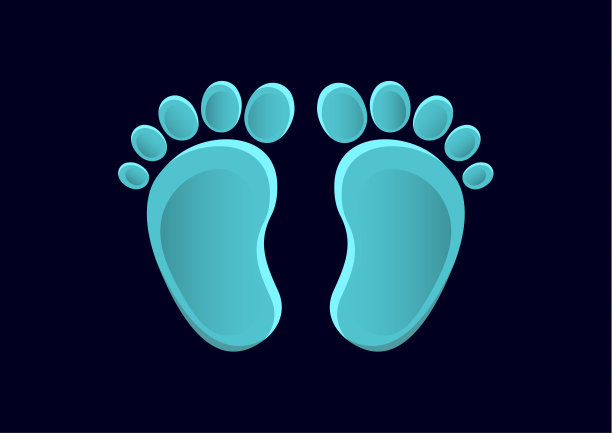 婴儿脚图标平面元素孤立在黑暗的背景。元素用于您的设计。图片下载