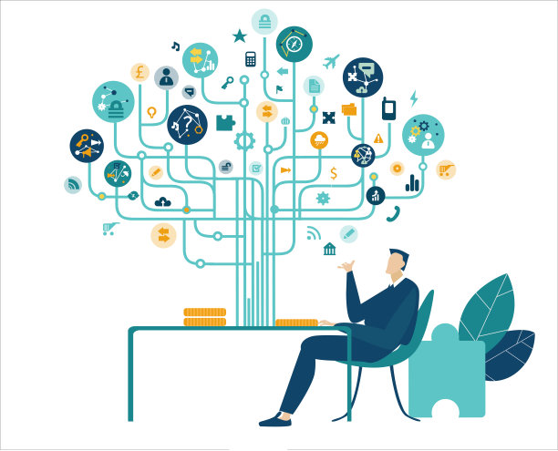 思维的商人。成功的商业树以沟通图标为背景图片下载