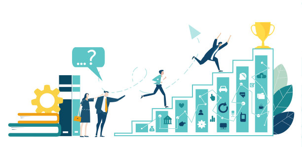 商务人士坐着攀登成功的增长图表。共同努力，胜利，成就的理念。图片下载