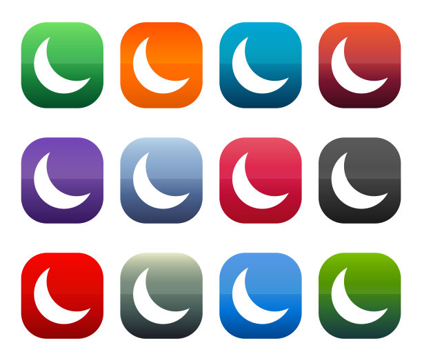 新月半月形图标闪亮方形按钮设置插图设计图片下载