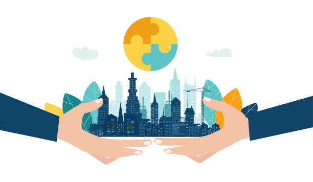 一个商人小心翼翼地把金融城举在手里。图片下载