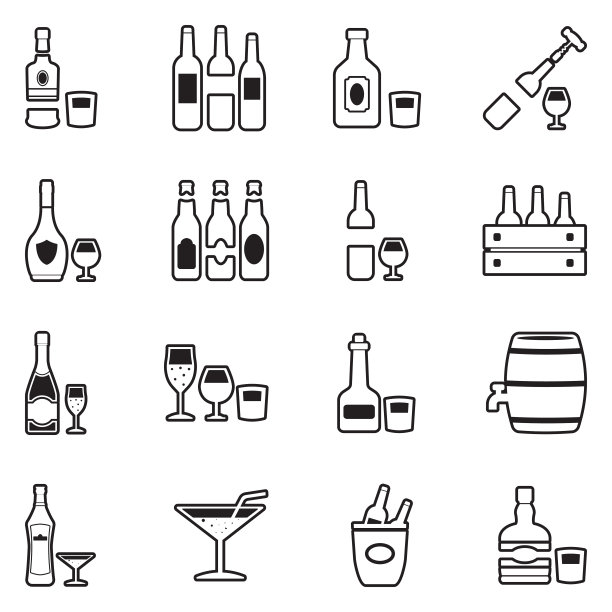 酒水图标描边填充矢量插画图片下载