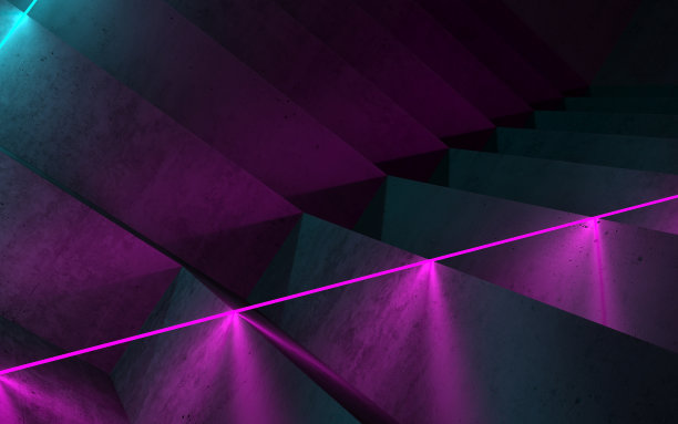 混凝土3d楼梯和霓虹灯，3d图片下载