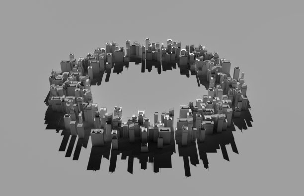 鸟瞰图的城市景观模型上的白色背景图片下载