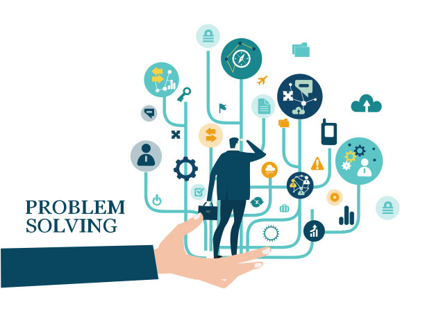 商人在看由通信图标组成的商业迷宫。开发和支持创意，咨询和咨询的概念说明。图片下载