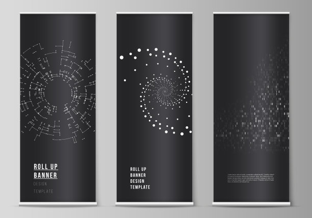矢量插图的可编辑布局的滚动旗帜站，垂直传单，旗帜设计业务模板。技术、科学、未来概念、抽象的未来背景。图片下载