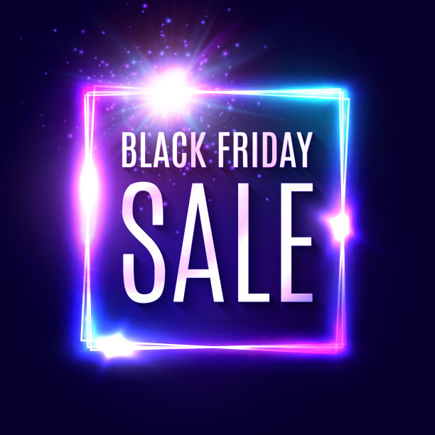 黑色星期五文字在深蓝色霓虹背景。折扣购物网站横幅。现代的霓虹灯标牌。广告季节性优惠概念。黑色星期五促销设计。明亮的矢量图。图片下载