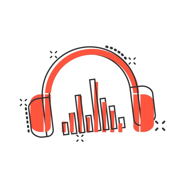 耳机耳机图标在漫画风格。耳机矢量卡通插图象形图。音响小玩意经营理念飞溅效果。图片下载