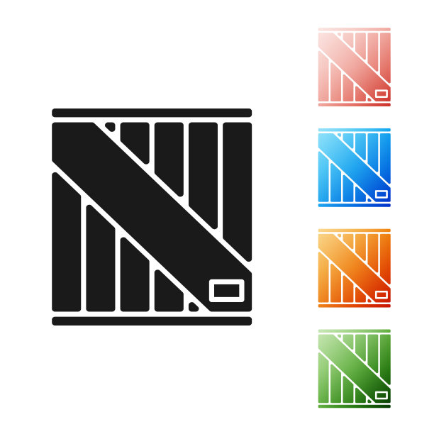 黑色木箱图标孤立在白色背景。设置图标丰富多彩。矢量图图片下载