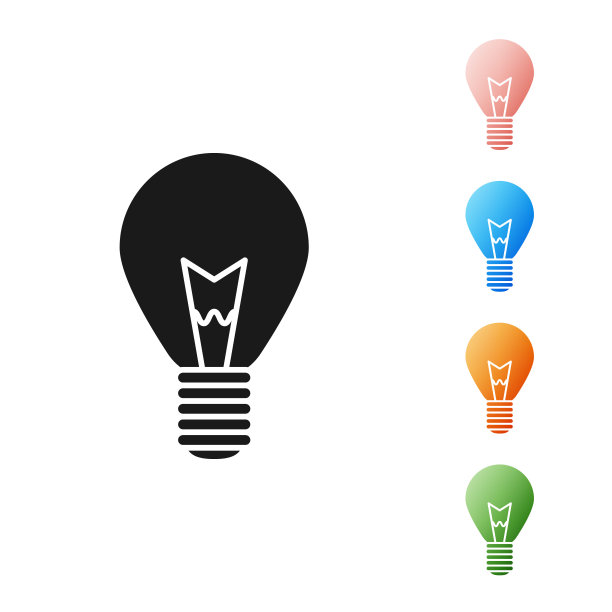 黑光灯泡与概念的想法图标孤立在白色的背景。能量和理念的象征。灵感的概念。设置图标丰富多彩。矢量图图片下载