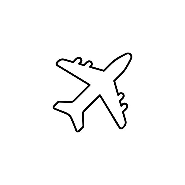 飞机图标在细轮廓风格。航空运输轮廓矢量符号，线形象形孤立在白色上。标识说明图片下载