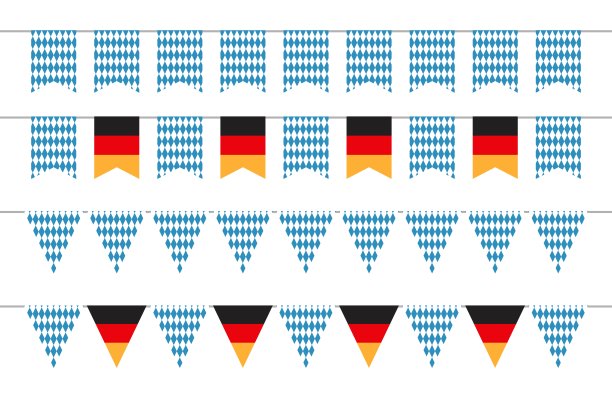 啤酒节花环。啤酒节旗帜旗帜。巴伐利亚和德国旗帜向量集图片下载