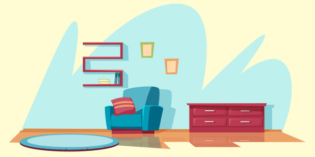 客厅陈设平面矢量插图图片下载