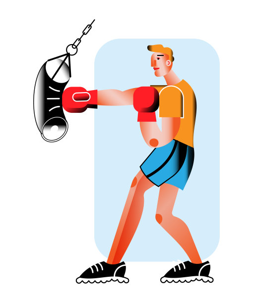拳击手训练在体育平面矢量插图图片下载