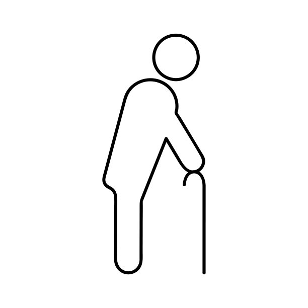 拄着拐杖行走的人的图标为网络，移动和信息图表。矢量黑色图标孤立在白色背景。图片下载