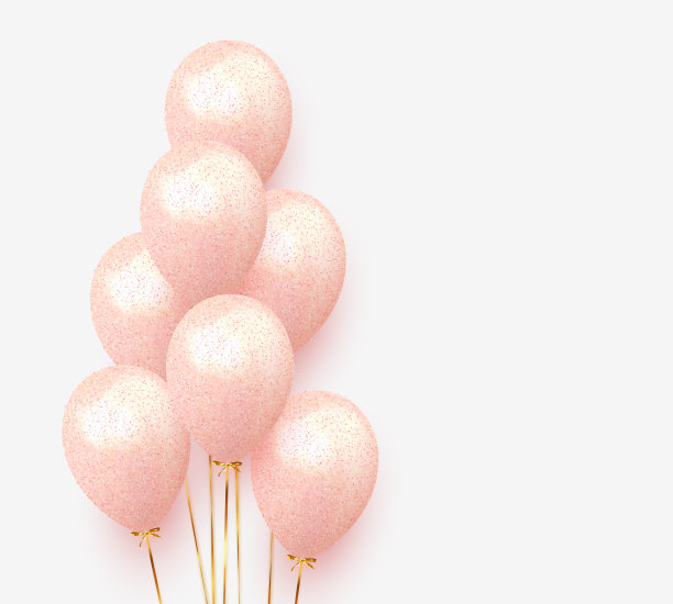 气球组与金丝带逼真。图片下载