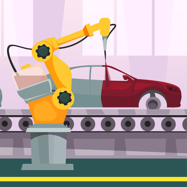 机器人手臂绘制汽车平面矢量插图图片下载