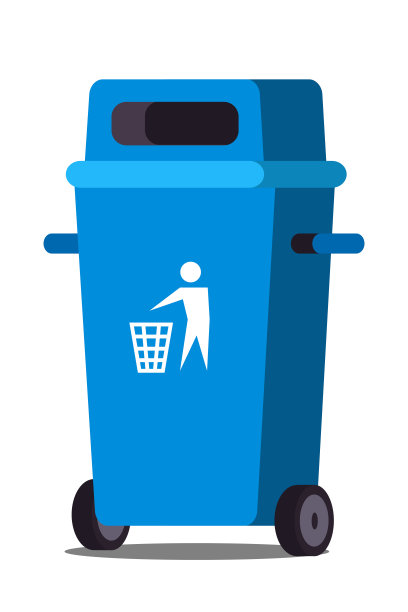 蓝色垃圾桶平面矢量插图图片下载