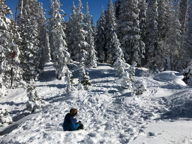 和千禧一代和孩子一起玩雪撬冒险图片下载