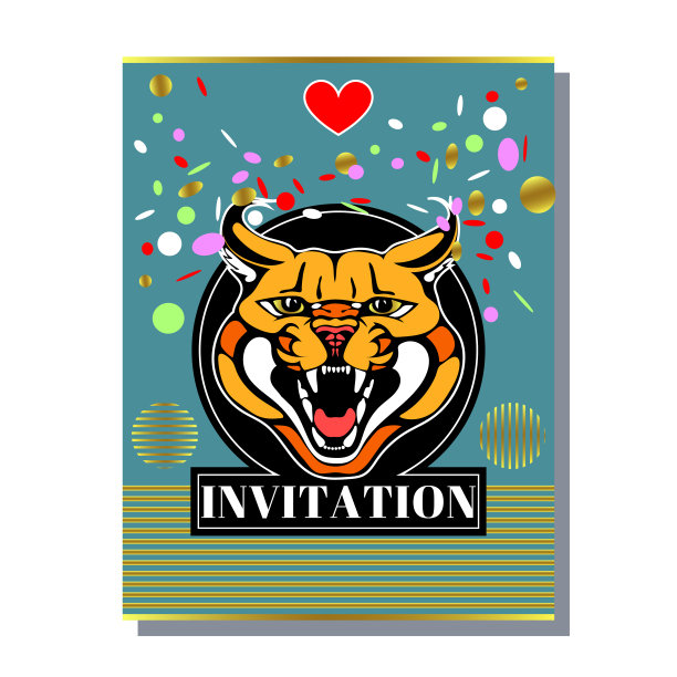 贺卡模板设计与外来野猫。设计横幅，传单，邀请，海报，网站或贺卡。矢量图图片下载