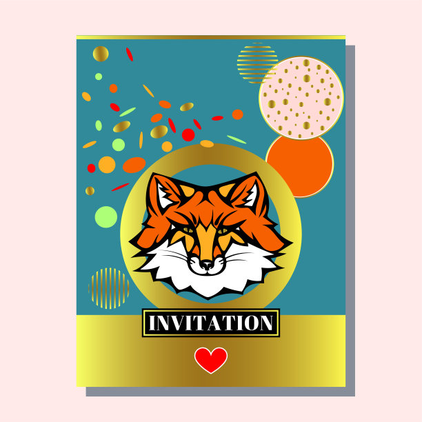 用狐狸的贺卡模板设计。设计横幅，传单，邀请，海报，网站或贺卡。矢量图图片下载