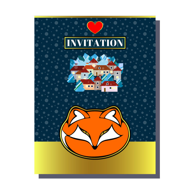 用狐狸的贺卡模板设计。设计横幅，传单，邀请，海报，网站或贺卡。矢量图图片下载