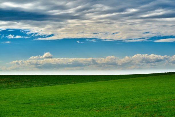 农业景观中绿色的田野映衬着多云的天空图片下载