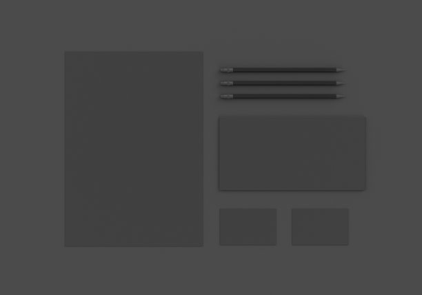 基础黑色文具模型模板品牌标识在黑暗的背景为平面设计师的演示和作品集。3 d渲染。图片下载