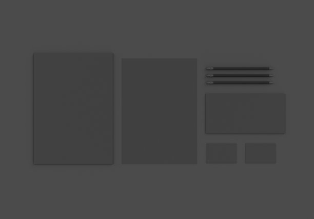 基础黑色文具模型模板品牌标识在黑暗的背景为平面设计师的演示和作品集。3 d渲染。图片下载