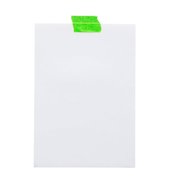 空白便条纸，用胶带隔离在白色背景上图片下载