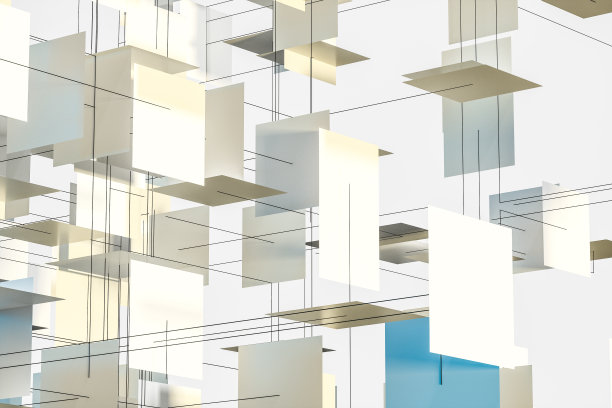 一个由正方形平面组成的三维空间，三维渲染。图片下载