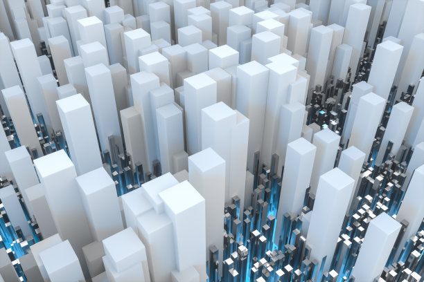 技术场景由重复的柱子组成，3d渲染图片下载