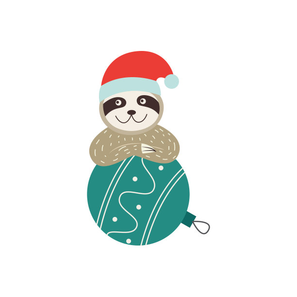 可爱的树懒与圣诞球或新年贺卡矢量孤立上白色。图片下载