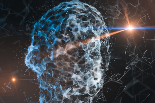 人的头部由技术线组成，具有人工智能的概念，3D渲染。图片下载