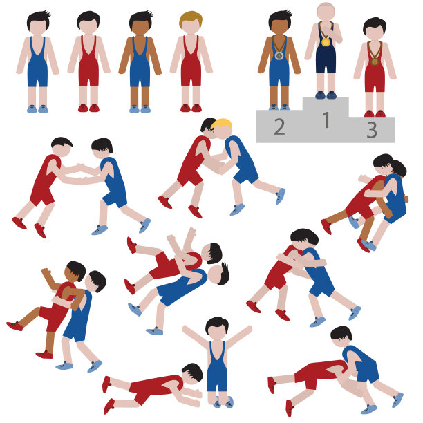 摔跤运动男性偶像集。向量。图片下载