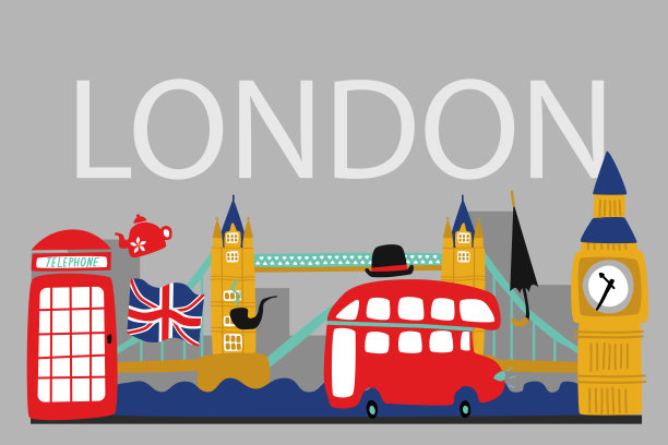 向量英国伦敦符号海报图片下载