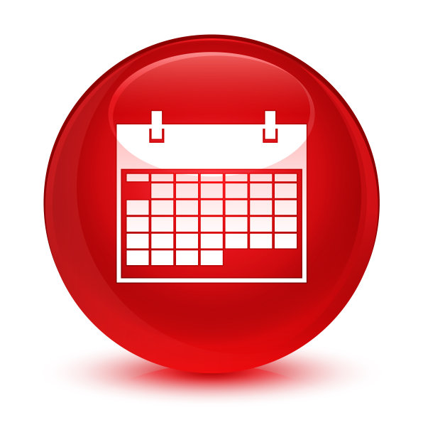 日历图标玻璃红色圆形按钮图片下载