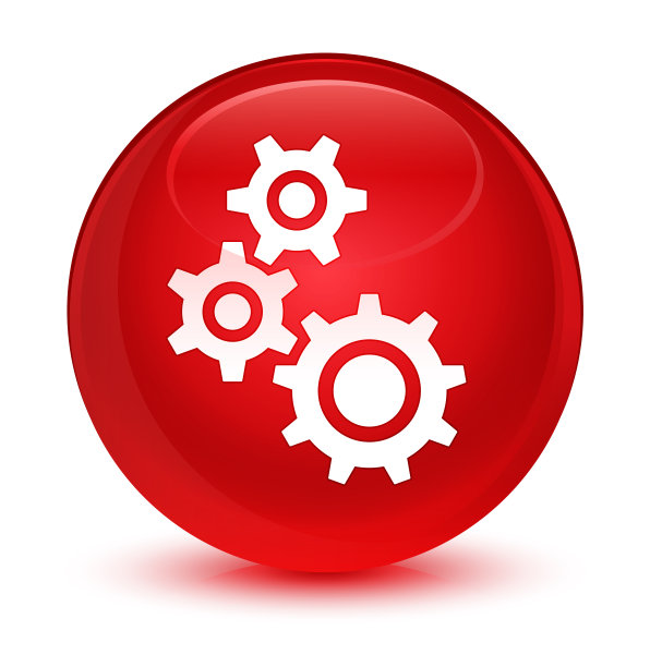 齿轮图标玻璃红色圆形按钮图片下载