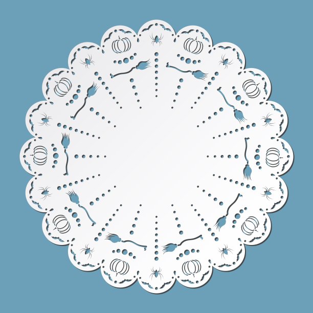 有蜘蛛和南瓜的蕾丝桌巾。万圣节。采购产品地垫，剪纸，激光切割设计图片下载