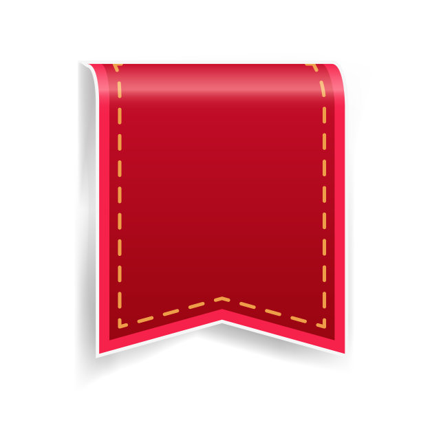3d丝带标签或徽章，边缘有缝线。红色矢量插图。图片下载
