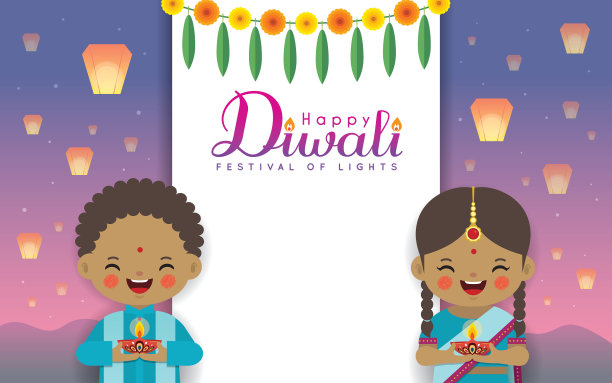 排灯节或Deepavali——印度孩子庆祝灯节图片下载